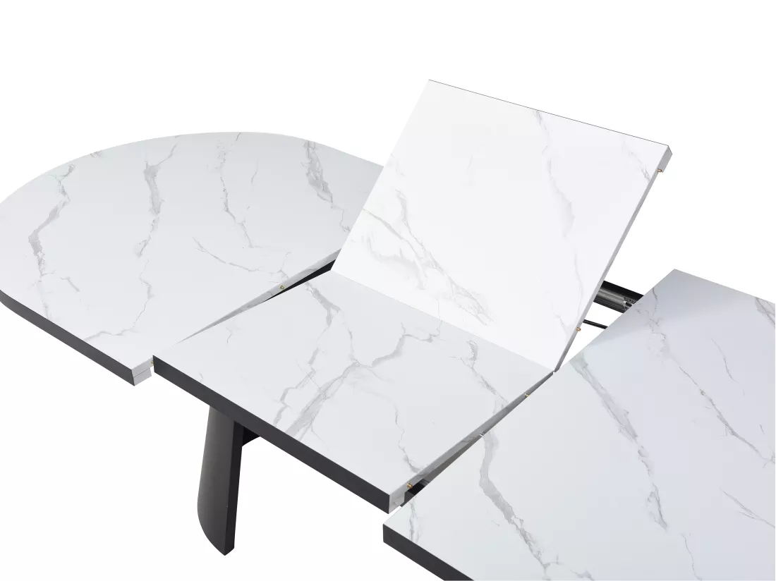 Table à manger extensible 6 à 10 personnes en MDF et métal - Effet marbre blanc et Noir - KORIZEA