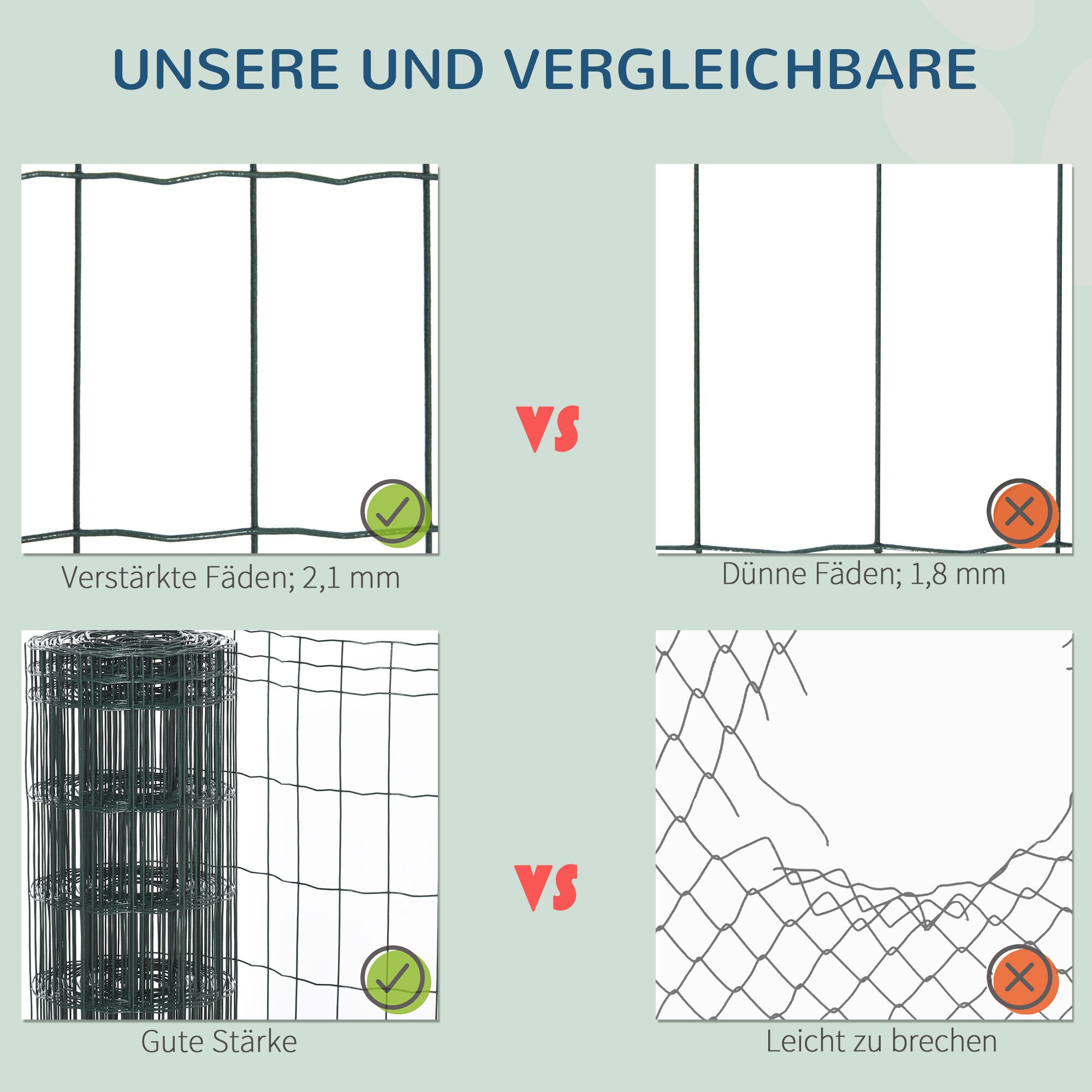 PawHut Maschendrahtzaun mit PVC-ummantelter Kunststoff grün 1000L x 0,21B x 100H cm
