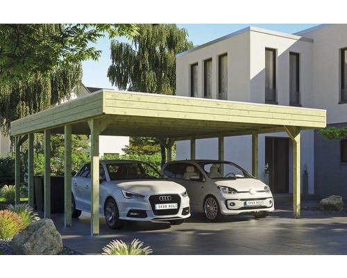 SKAN HOLZ Friesland dubbele carport inclusief EPDM dakbedekking en H-paalankers, 557 x 708 cm, geïmpregneerd