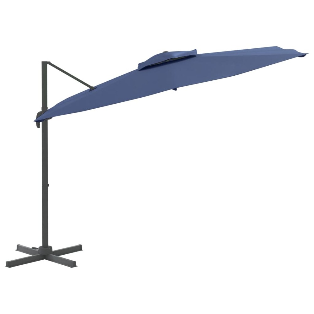 Parasol meuble de jardin cantilever à double toit 300 x 300 cm bleu azuré