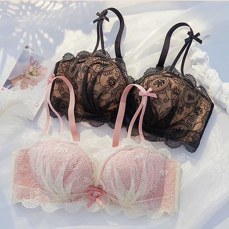 Nabla - Beha met mesh-overlay en patroon en strik