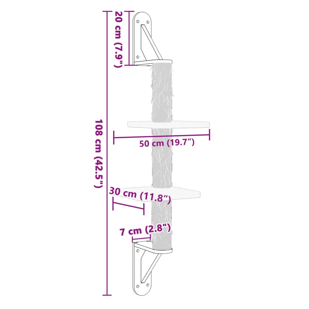 Arranhador de parede para gatos vidaXL, cinza claro, 108 cm