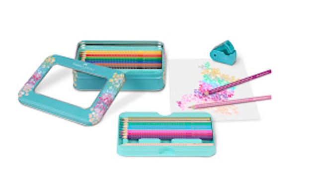 Fargeblyanter Sparkle i metalletui 20 stk. + blyantspisser Faber-Castell