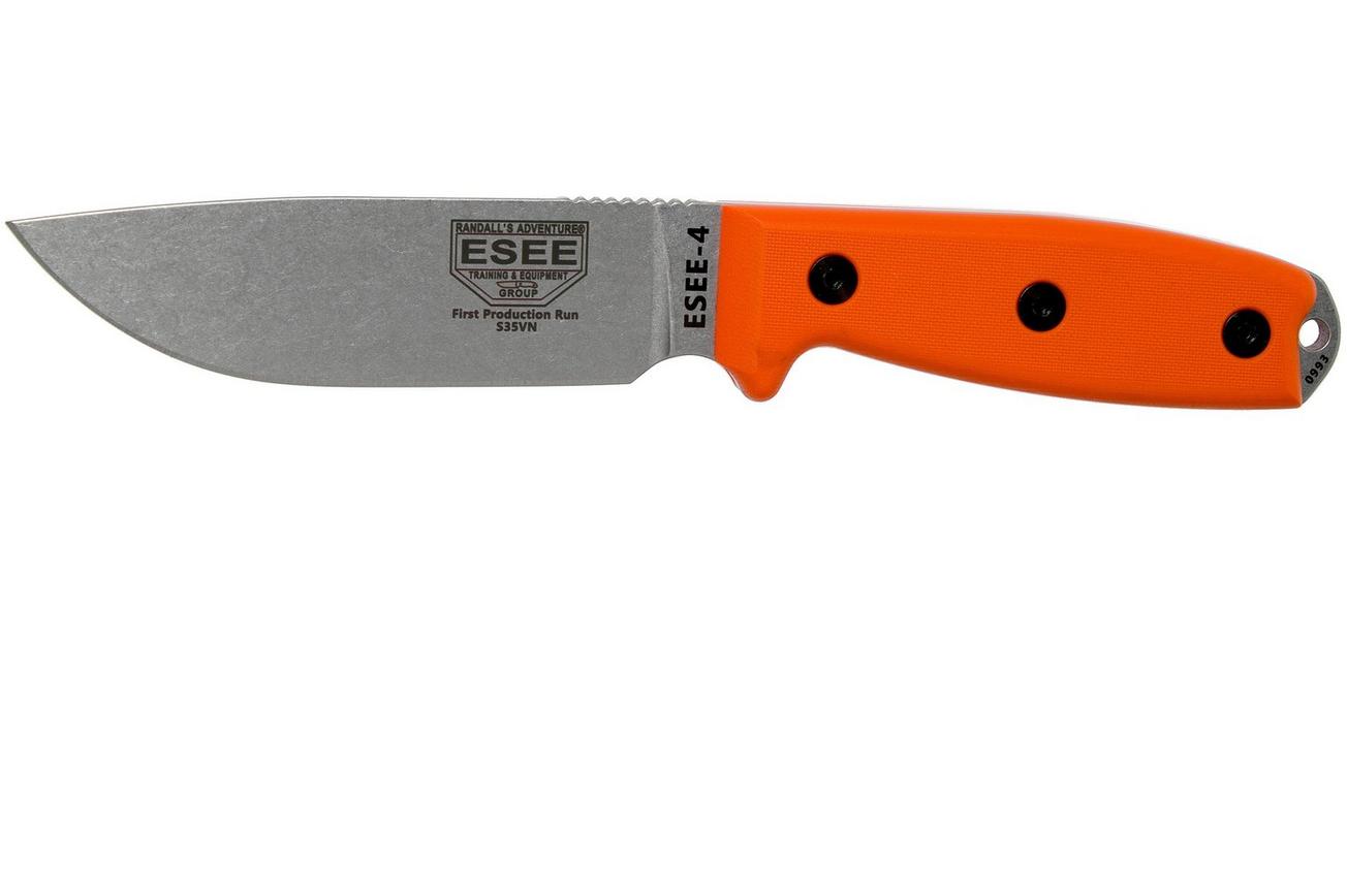ESEE Model 4 Plain Edge S35VN, Orange G10 Handle 4P35V-OR met schede   clip