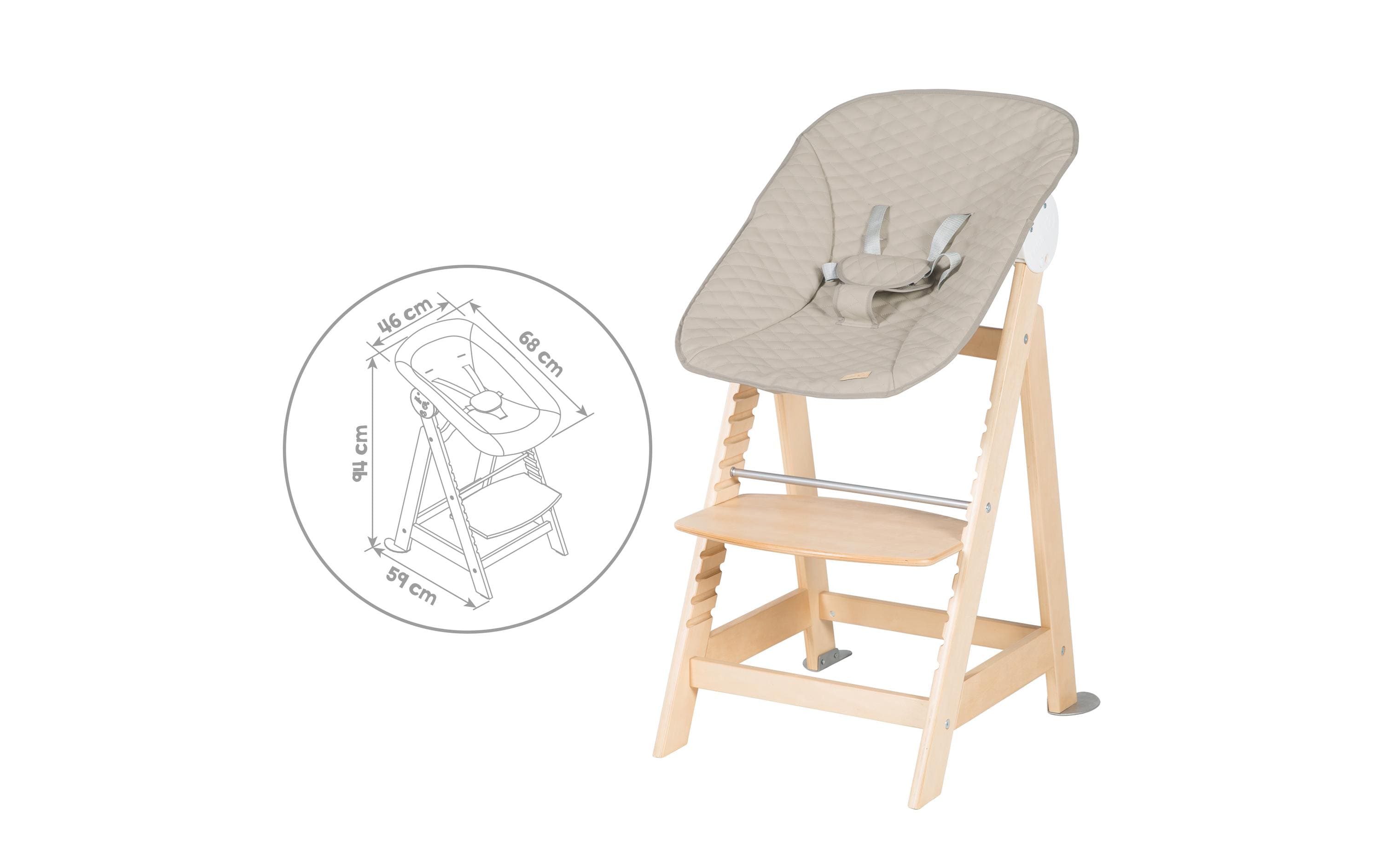 Treppenhochstuhl Born up Set 2-in-1 Natur, Greyish gesteppt<br>Hochstuhl mit Liegefunktion