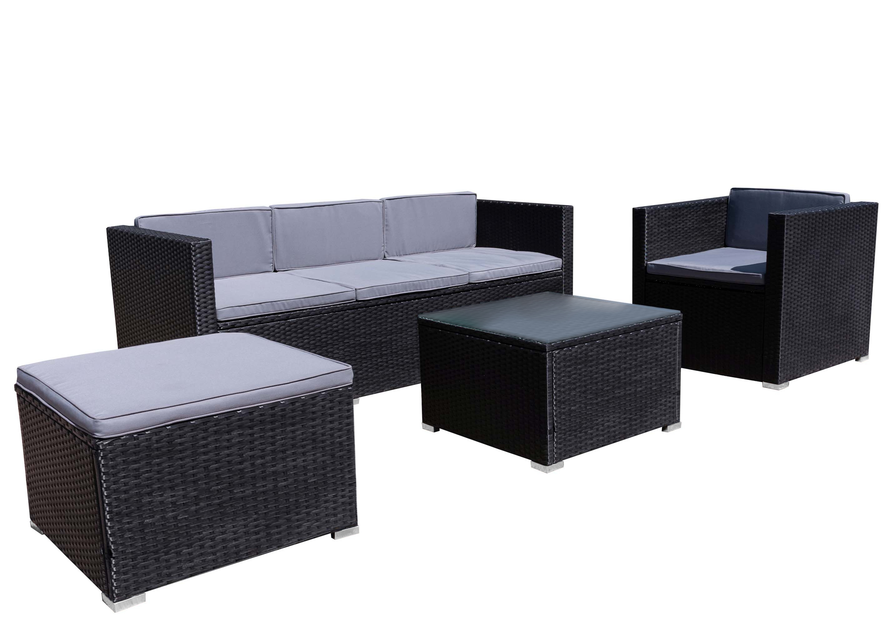 Rattanlounge SALERNO schwarz/anthrazit