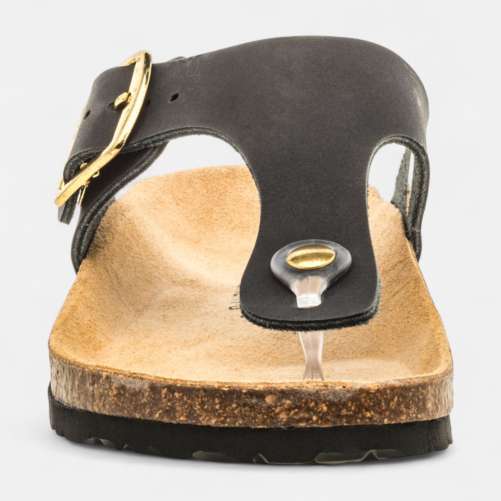 Mules semelle liège Femme en cuir noir