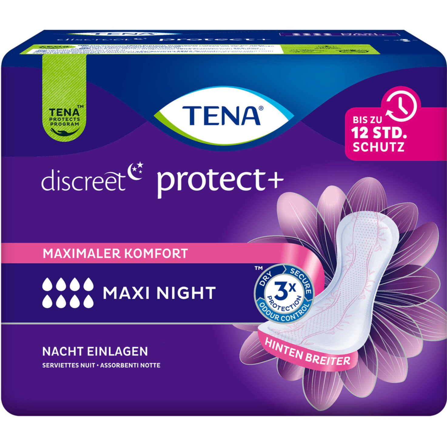 Tena Discreet protect+ Inkontinenz-Einlagen Maxi Night 6 Stück
