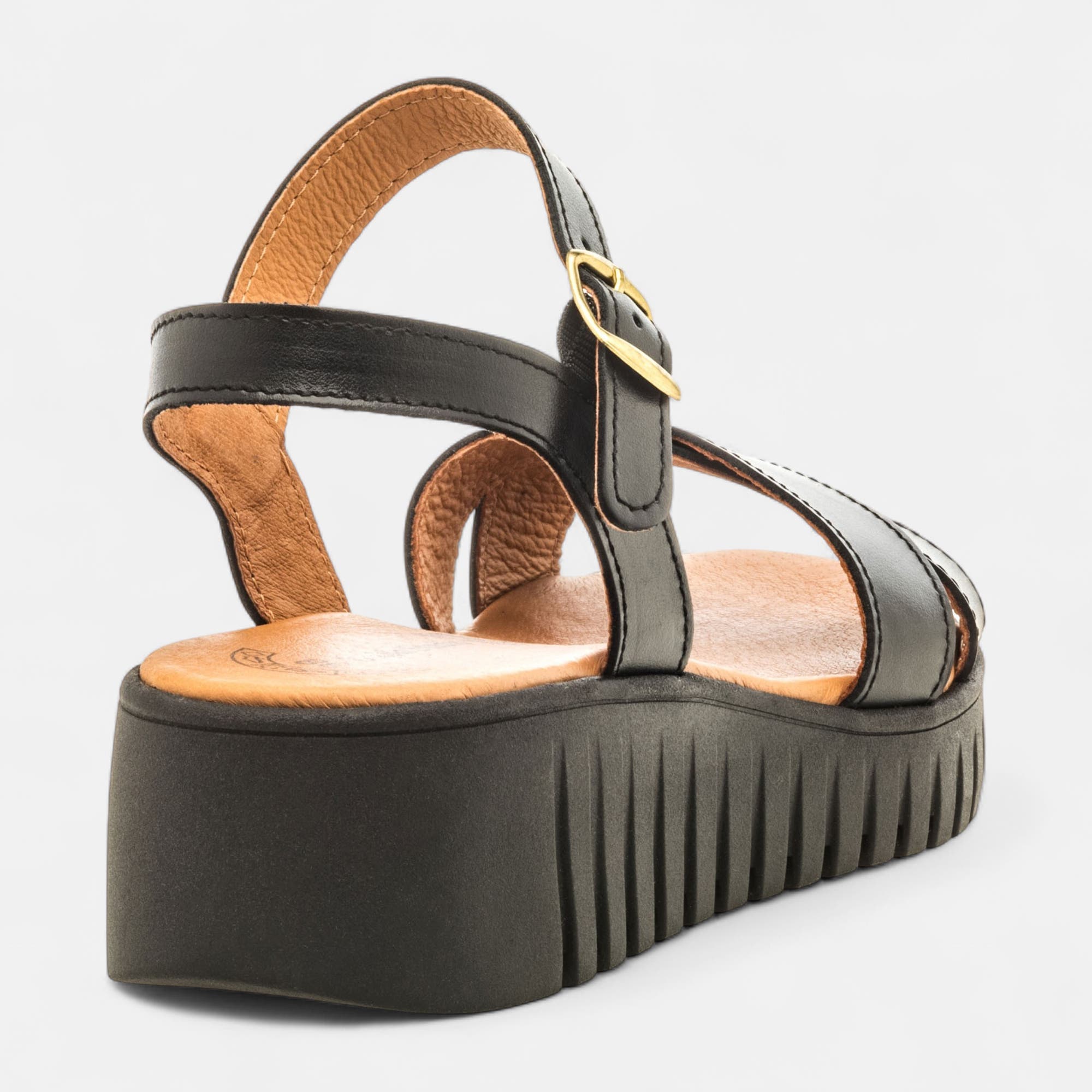 Sandales à talon compensé Femme en cuir noir