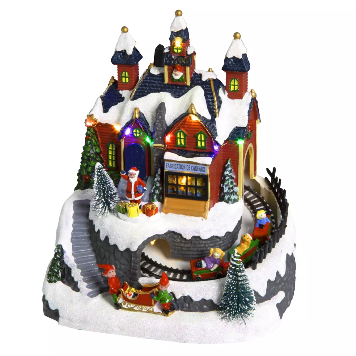 Village de Noël lumineux à piles Atelier et train de Noël lumineux et musical