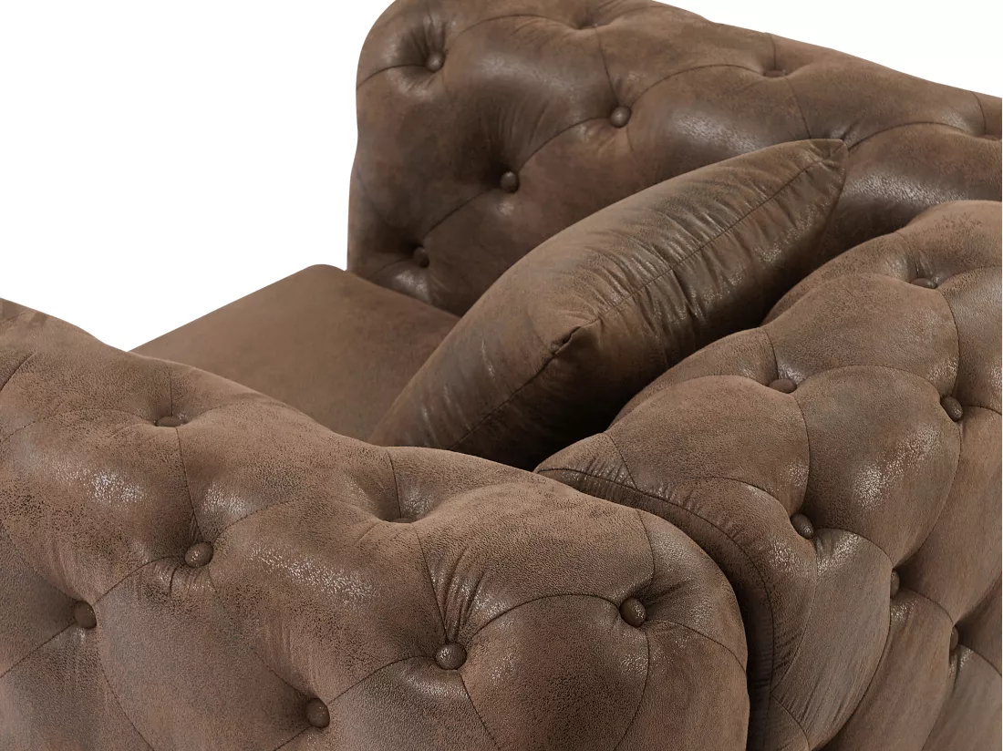 Canapé 3 places et fauteuil chesterfield en microfibre aspect cuir vieilli EDWINA