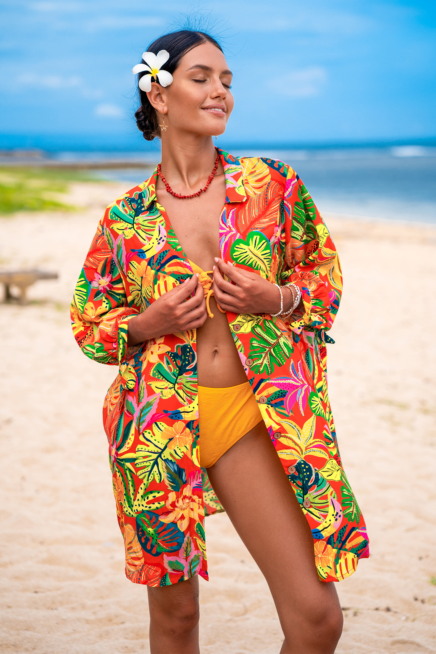 Robe cover up avec col chemise à boutons