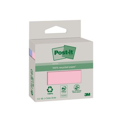 Post-it - 2 Blocs-notes recyclées - 76 x 76 mm - couleurs assorties - 200 feuilles (2 x 100)