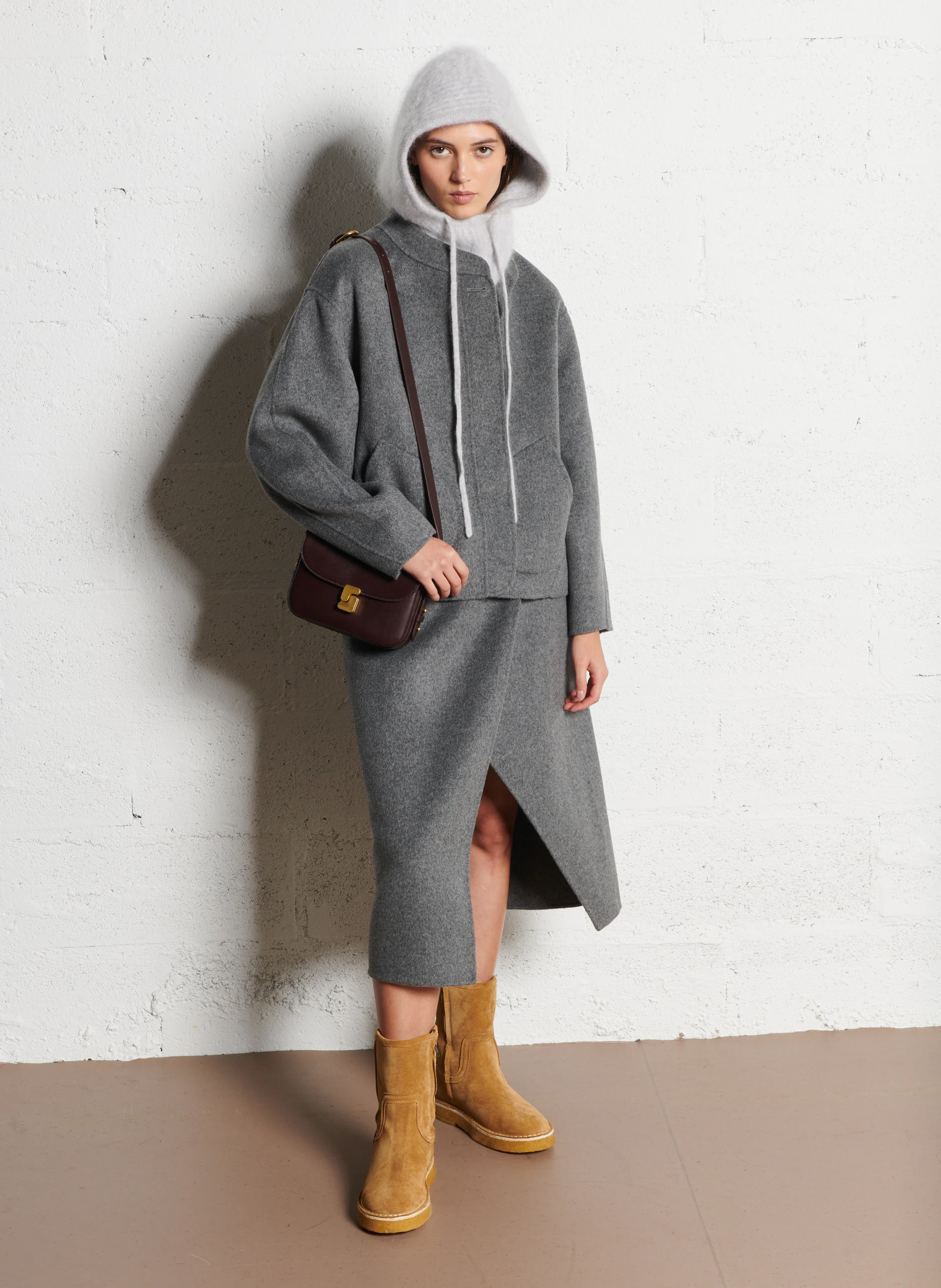 WINDSOR - Manteau col rond en laine mélangée| Gris