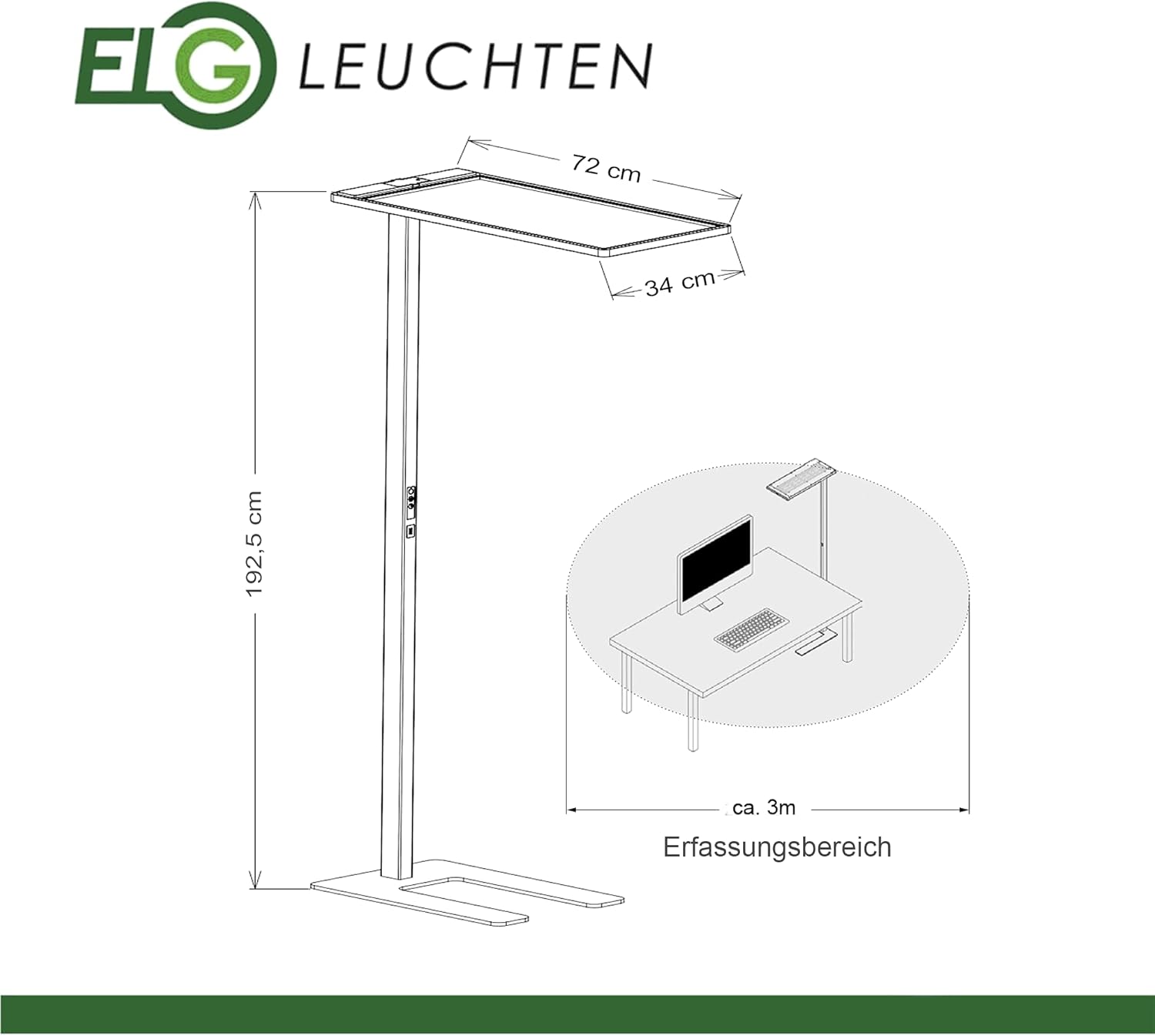 Moderne LED Stehleuchte Büro, weiss, Tageslichtsensor und Bewegungsmelder 190cm - 75 Watt 7962 Lumen 4000 Kelvin Neutralweiss Dimmbar mit direkter, indirekter Beleuchtung, Arbeitsplatz