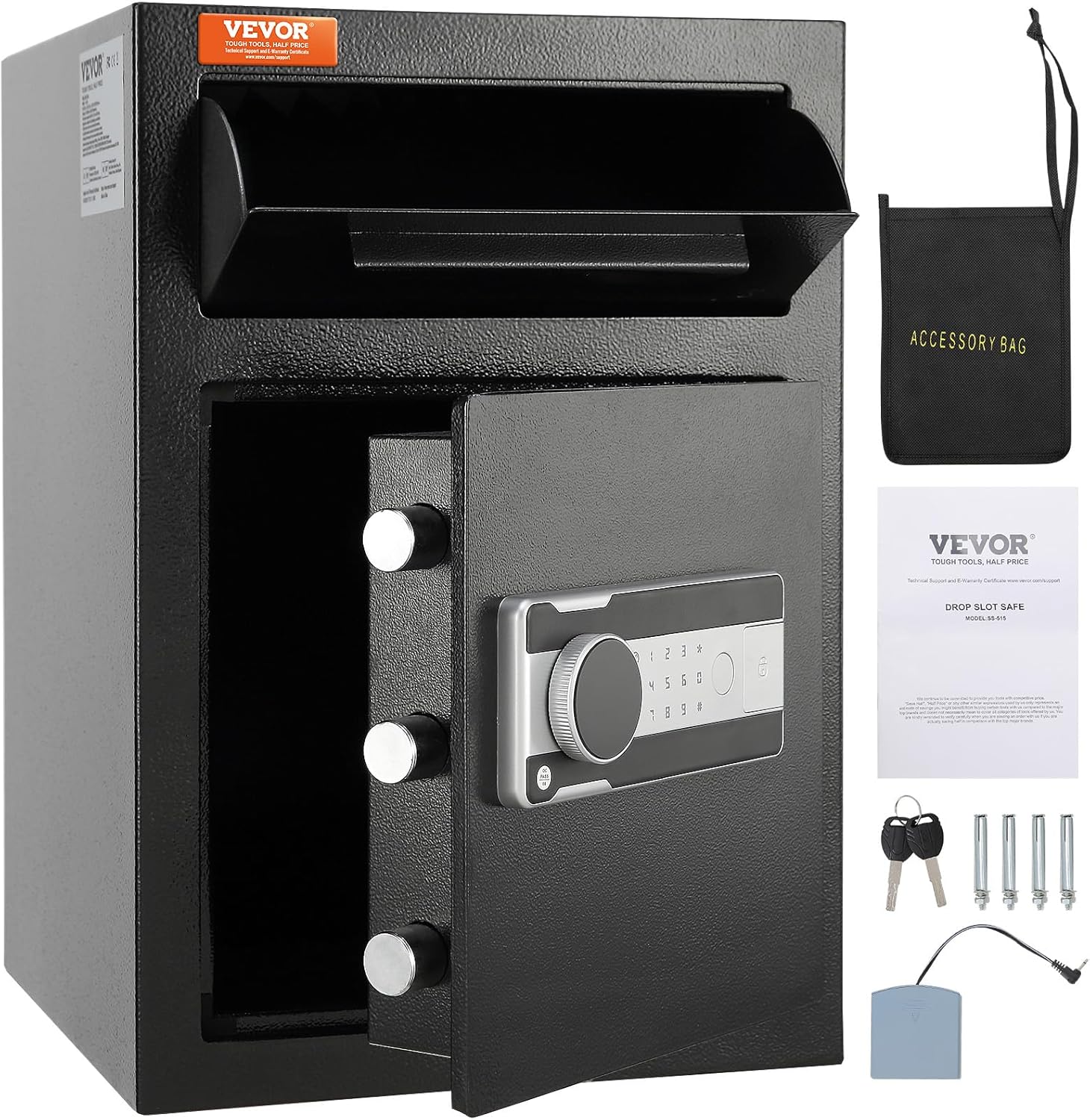 VEVOR 2,5 L Einwurftresor, Deposittresor mit Drop-Slot, elektronischem Codeschloss und 2 Notfallschlüsseln, 355 x 355 x 515 mm, Business Drop Slot Safe für Bargeld, zu Hause, Hotel, Büro