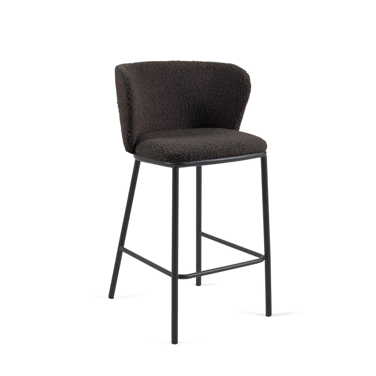 Kave Home Barhocker CISELIA Bouclé schwarz/Metall schwarz