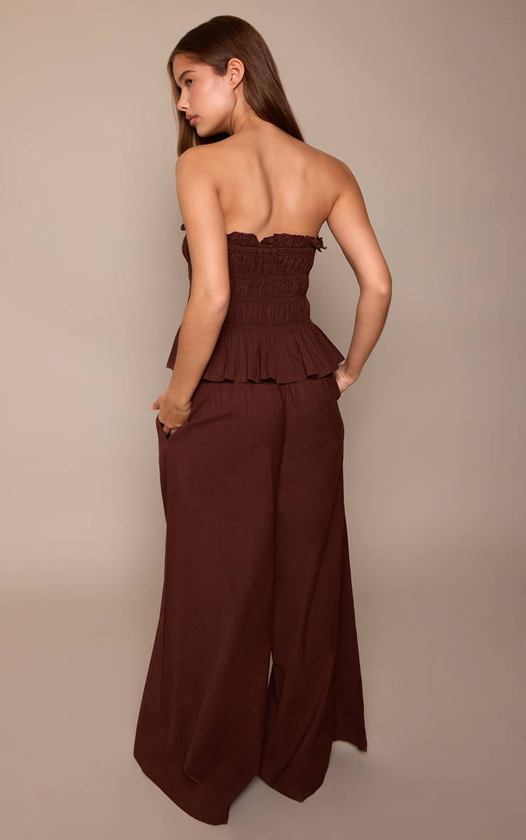 Chocolat Pantalon Large À Jambes Évasées Avec Nœud Frontal Coordonné