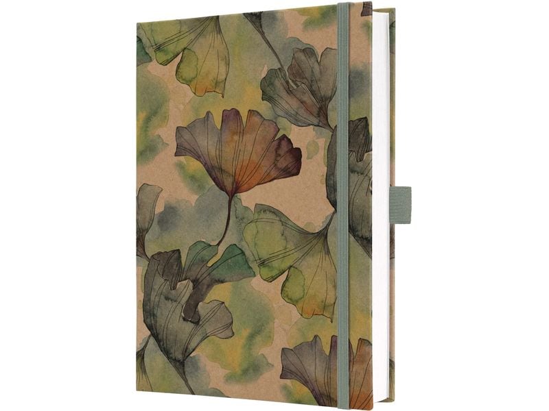 Jolie Notizbuch Pure Ginko, A5, Liniert Notizbuch mit Stiftschlaufe, Gummiband und Zeichenband