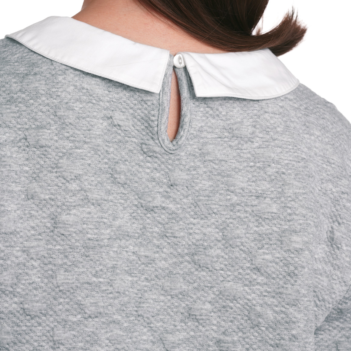 Gina Damen Strickpullover mit Blusen-Einsatz hellgrau / weiss