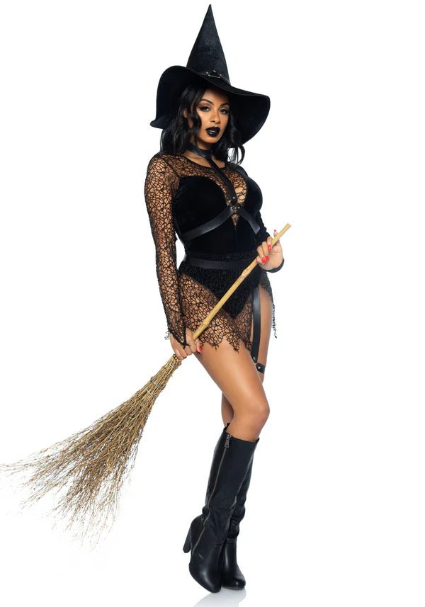 Halloween Kostuum Zwart Dames Bodysuit Tovenares Leg Avenue
