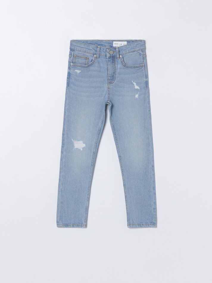 Calça jeans skinny rasgada - Azul claro