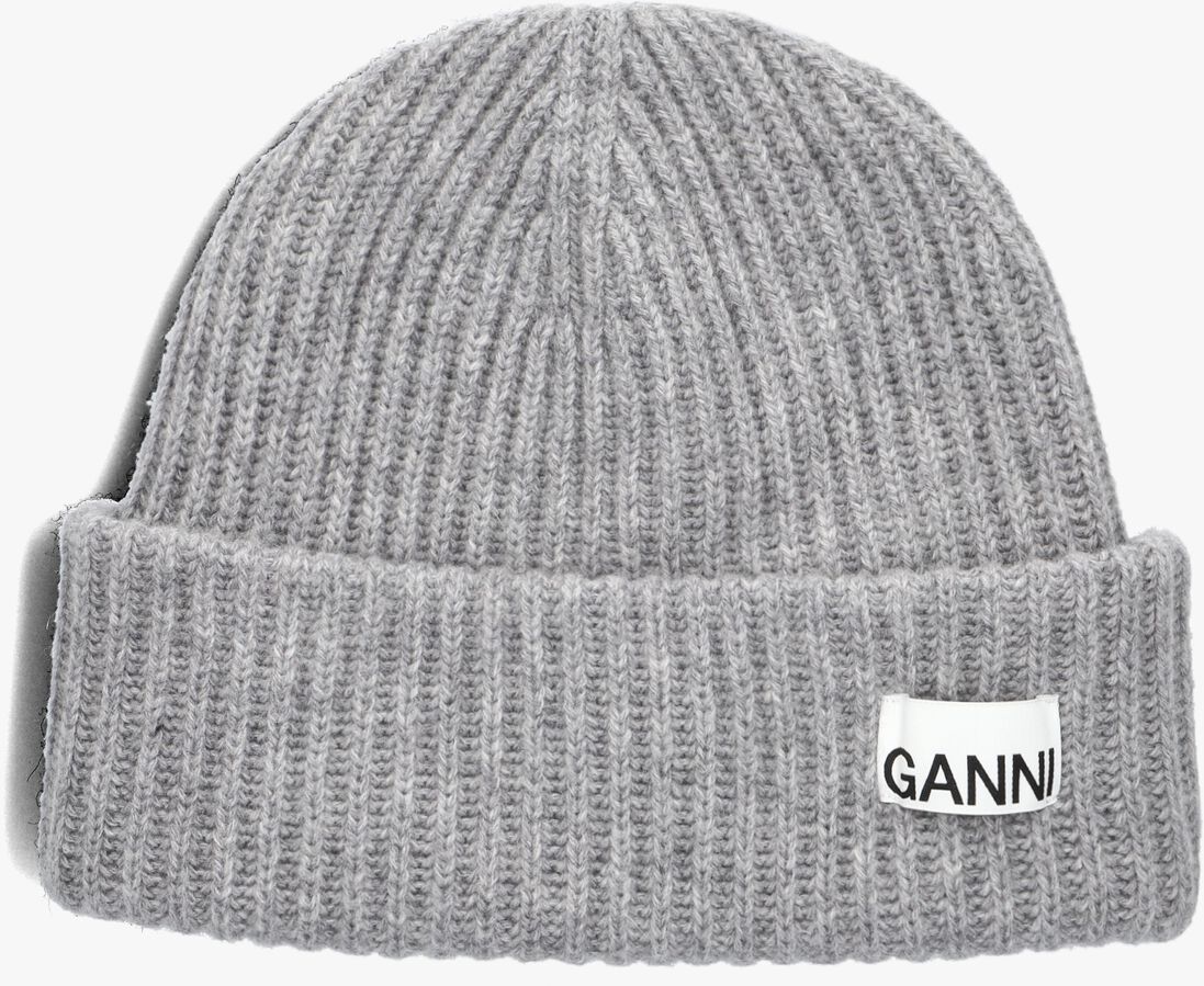 grijze ganni muts structured rib beanie