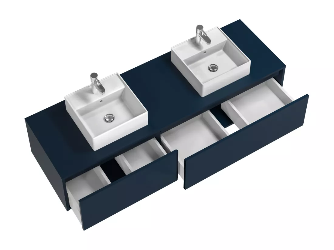 Meuble de salle de bain suspendu bleu nuit avec double vasque - L150 cm - ISAURE II