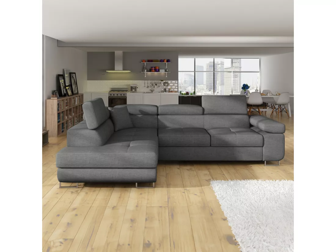 Canapé d'angle gauche convertible Marius tissu Gris