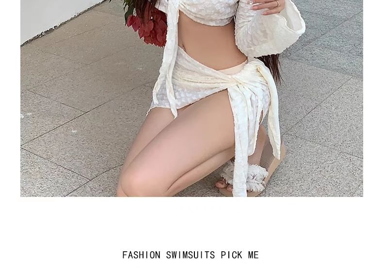 Hipper - Set: Halter Bikini Top + Broekje + Lange Mouwen Cover Up + Rok