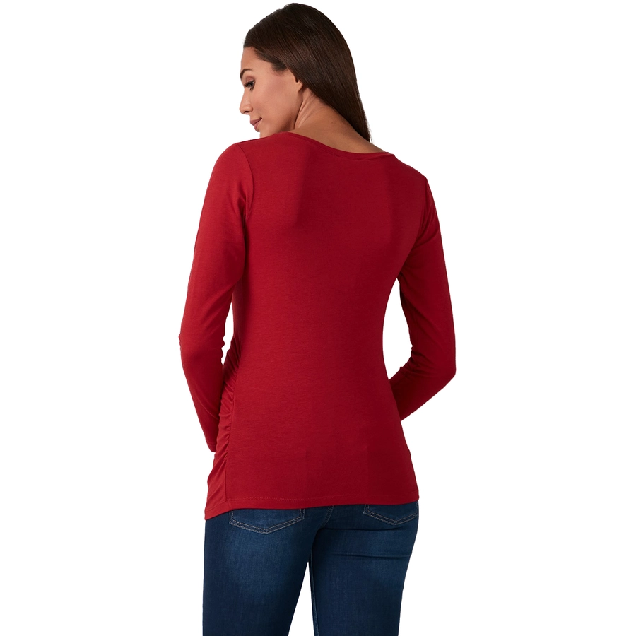 M.M.C. Umstandslangarmshirt Neugieriges Baby mit Motiv Weinrot