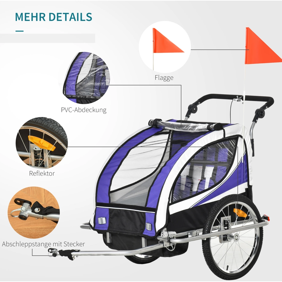 HOMCOM Kinderanhänger Mit Staufach lila, schwarz