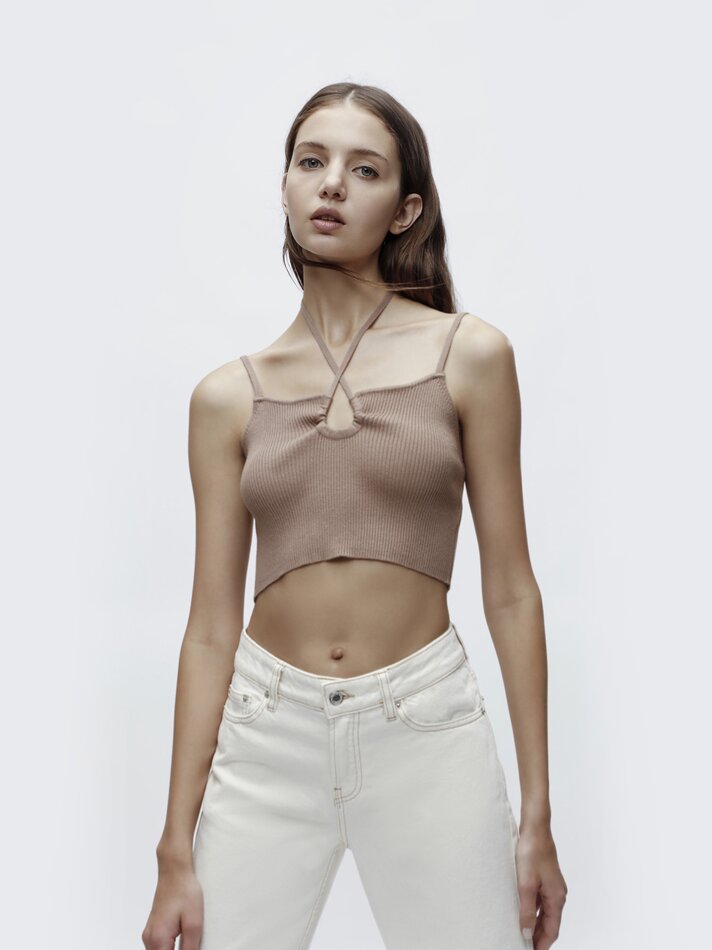 Calça jeans reta de cintura baixa com rasgos - Branca