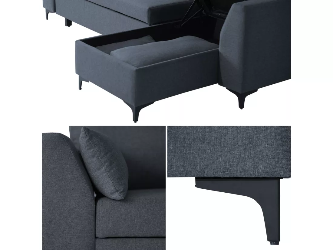 Canapé d'angle convertible LOGAN 3 places gris chiné - HAPPY GARDEN