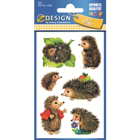 Avery Zweckform Z-Design 4306, Kinder Sticker, Igel, 18 Aufkleber
