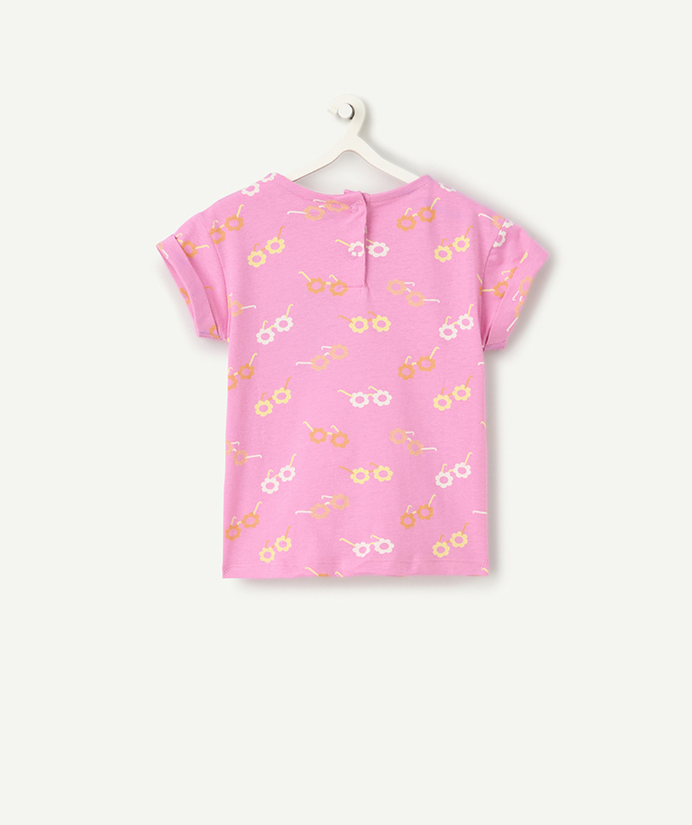 t-shirt manches courtes bébé fille en coton bio anti-uv rose imprimé fleuris