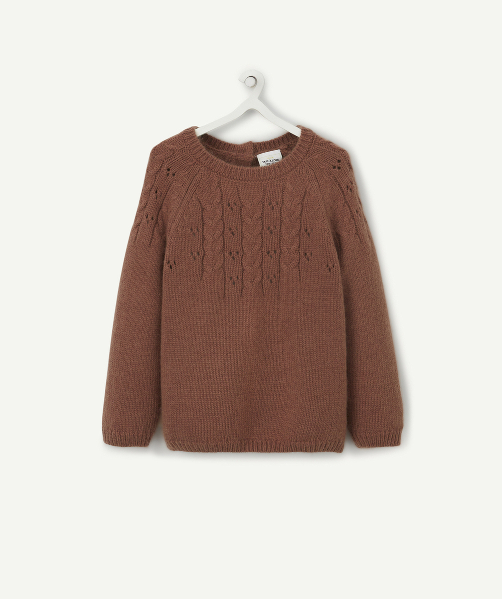 PULL MARRON BÉBÉ FILLE EN MAILLE AJOURÉE