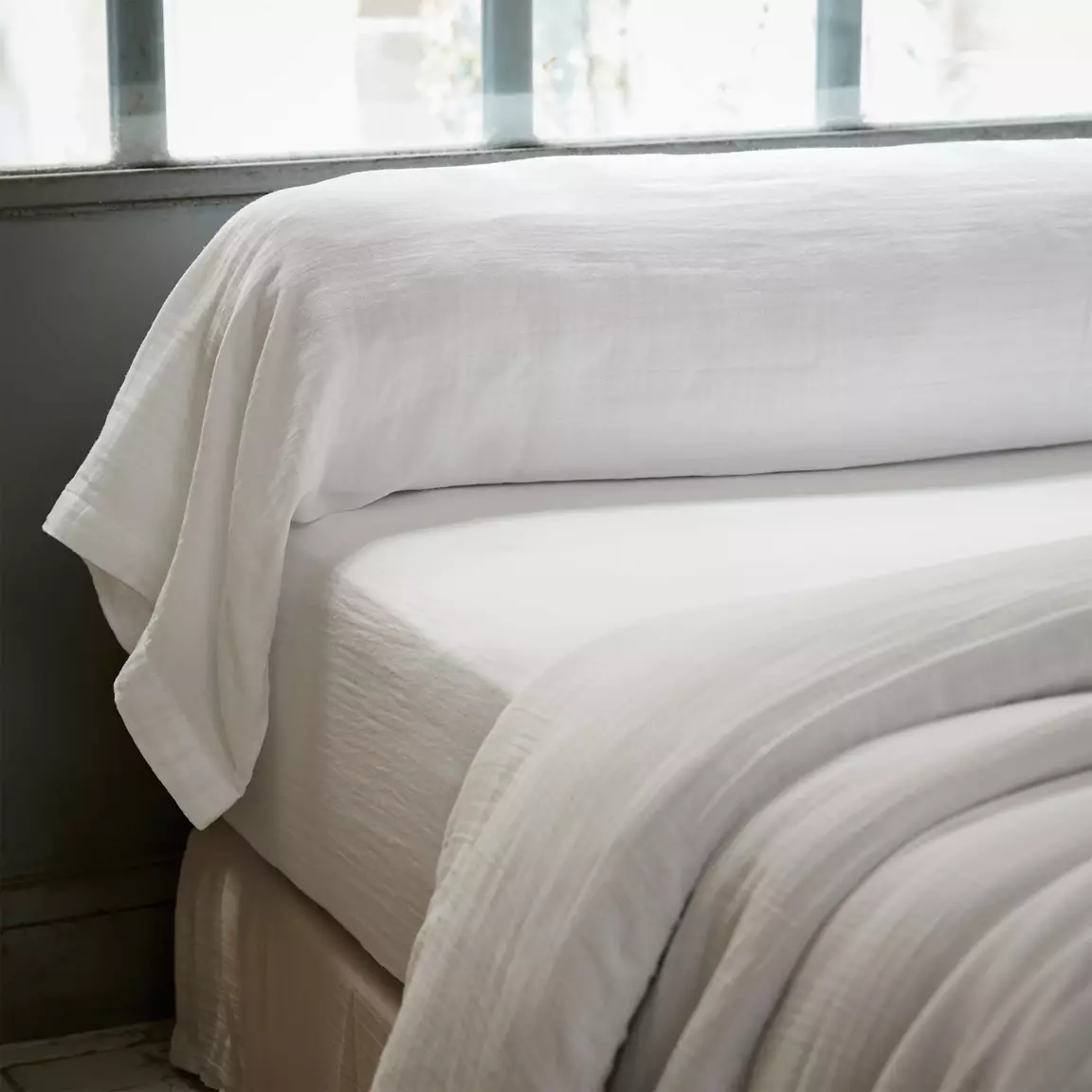 Taie de traversin gaze de coton (L185 cm) Gaïa Blanc chantilly