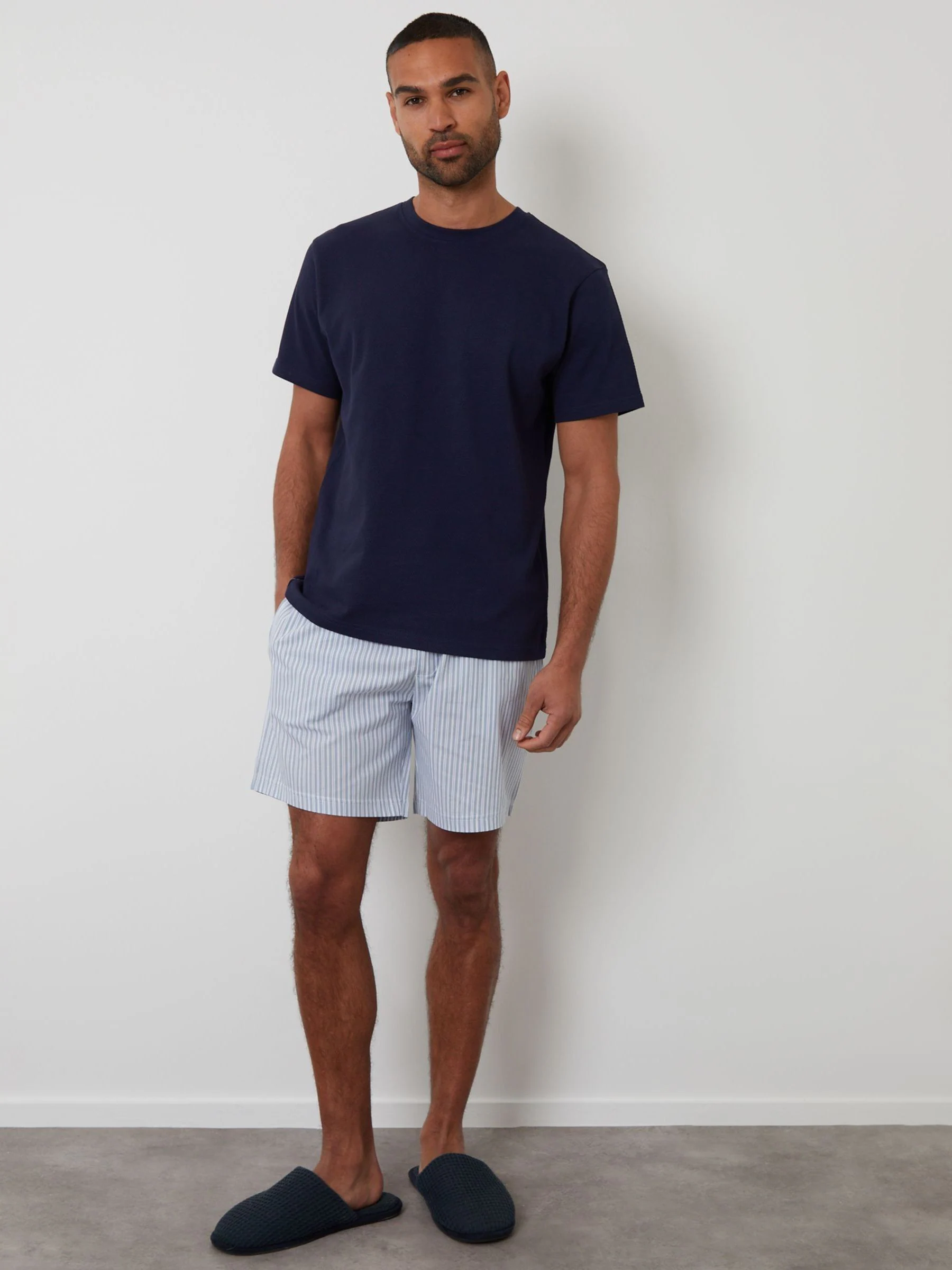Donkerblauw - Threadbare Textured Shortie 100% Cotton Pyjamas Set