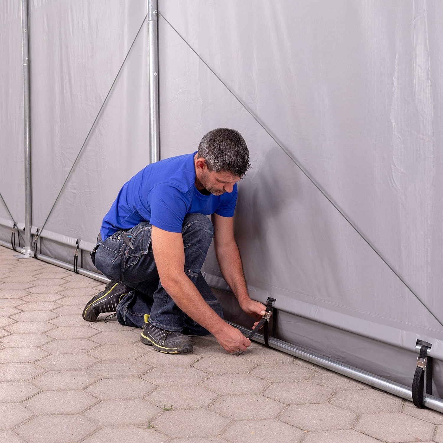 TOOLPORT Lagerzelt Zelthalle Weidezelt 4x6x3 m mit Hochziehtor - durchgehende PVC Plane 850 N mit Oberlicht - Wasserdicht
