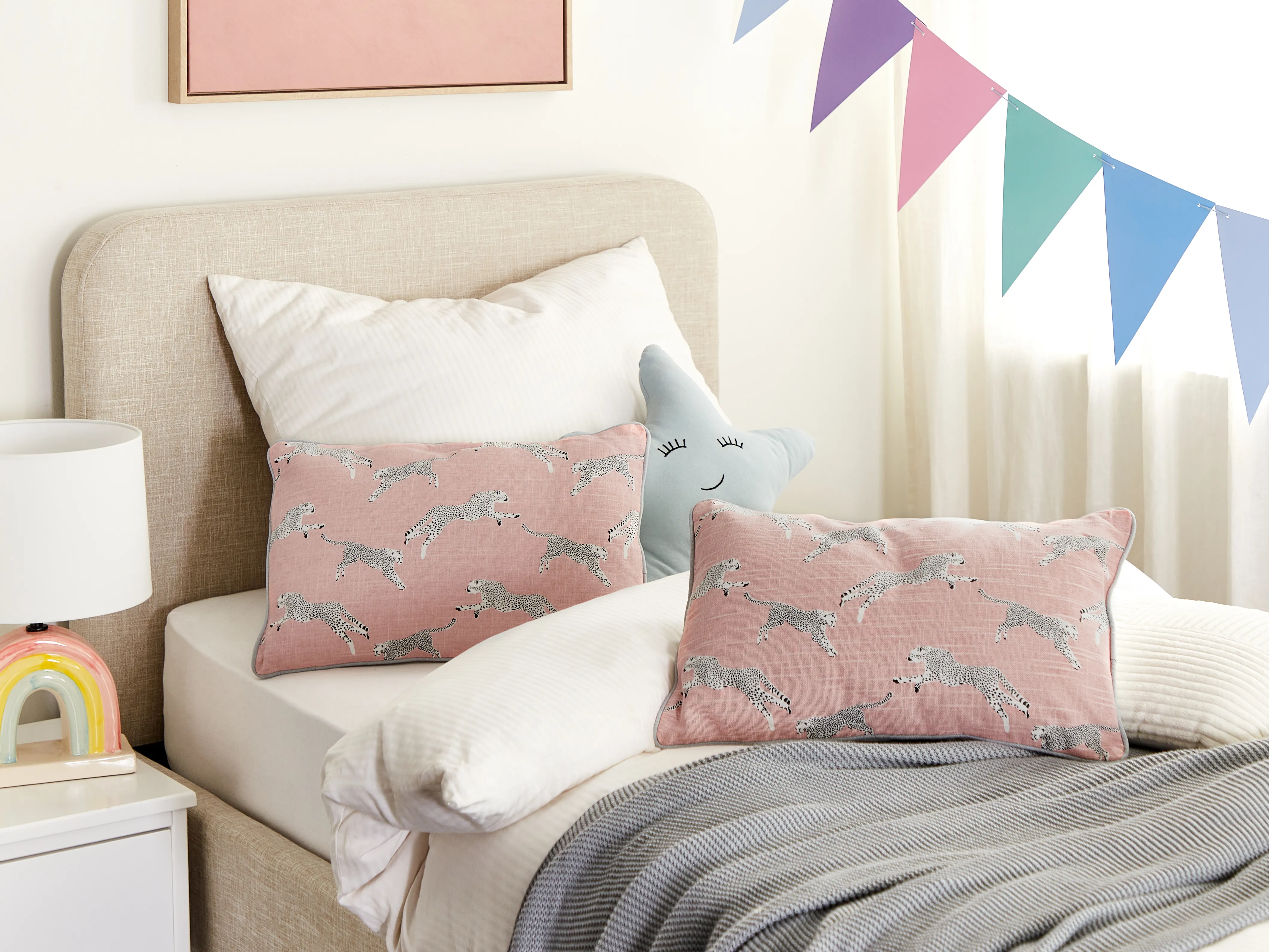 Set van 2 sierkussens ARALES Katoen 30 x 50 cm Pastelroze dierenprint