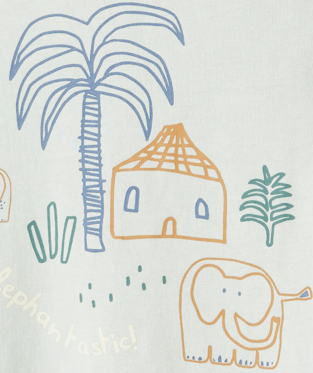 T-SHIRT BÉBÉ VERT MENTHE EN COTON BIO IMPRIMÉ ÉLÉPHANT
