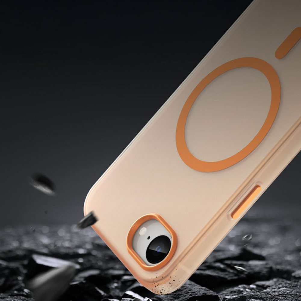 iPhone 16e MagSafe Hybrid Hülle TPU Bumper Slim Design Matt - Orange / Transparent