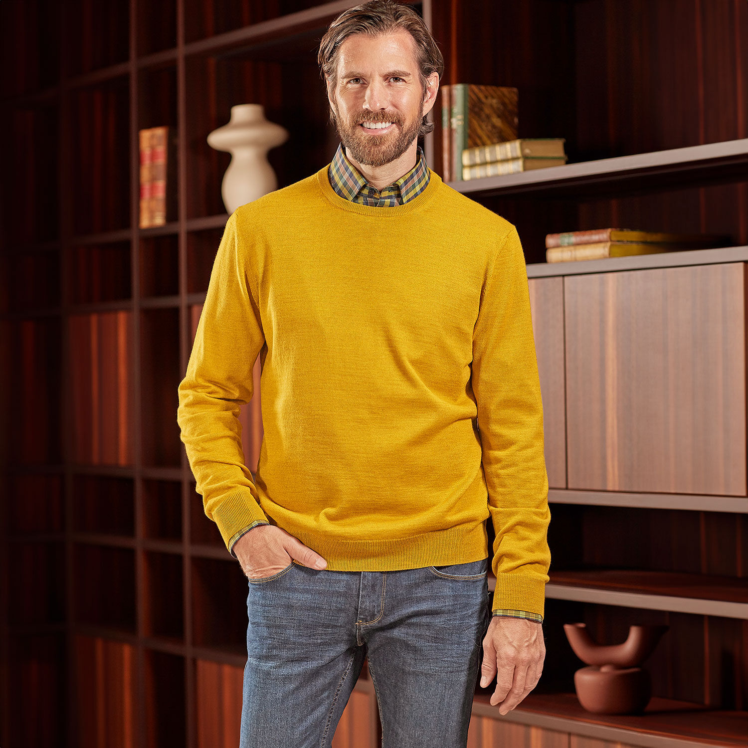 Rundhals-Pullover mit Merinowolle für Herren