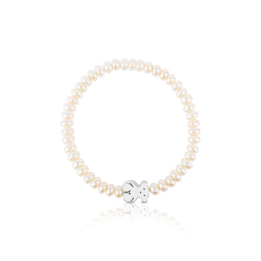 Pulseira Sweet Dolls com motivo de urso em pérolas e prata