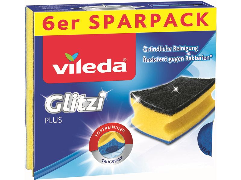 Vileda Schwamm Glitzi 6 Stück Extra gründliche Reinigung und super saugstark