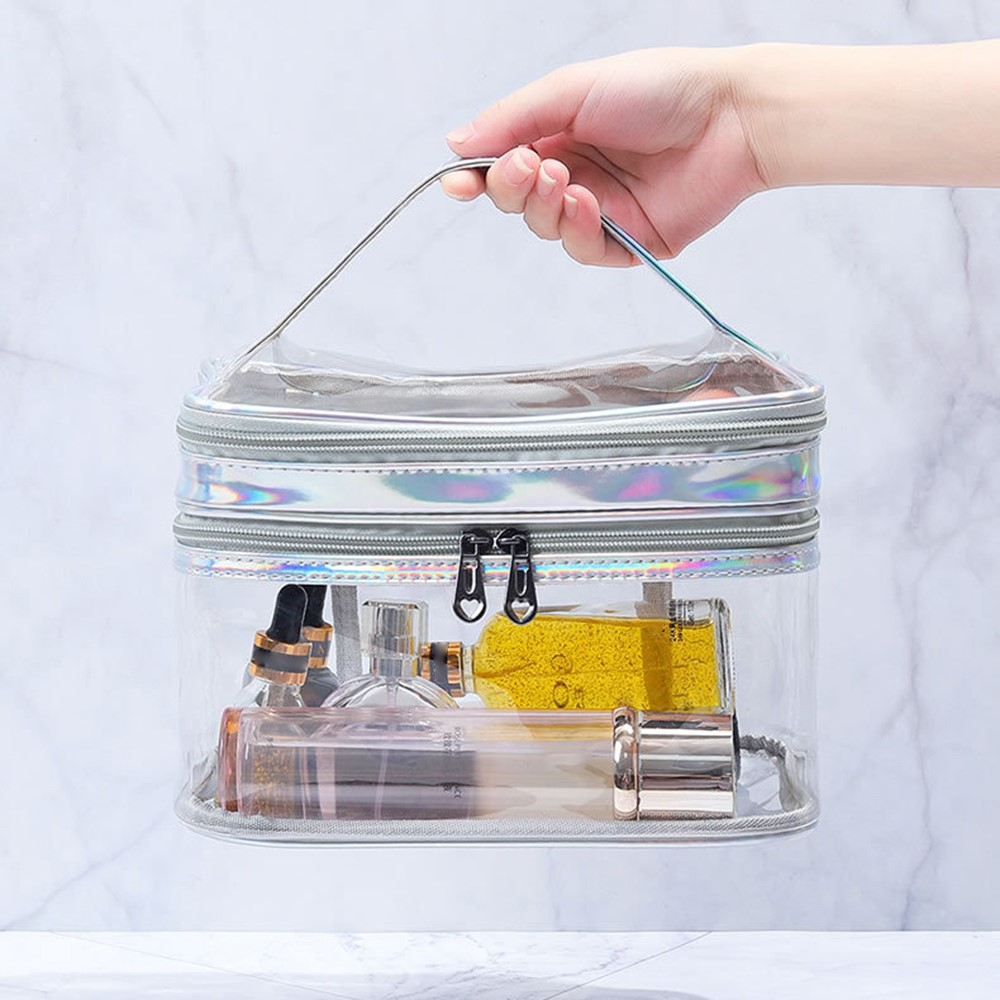 (14x22x13cm) Kosmetik Make Up Tasche Necessaire Organizer Bag - Transparent / Silber