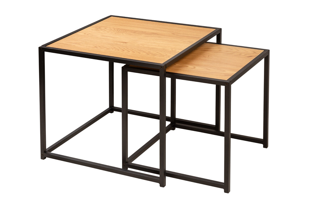 Design Beistelltische 2er Set SLIM LINE 50cm Wildeiche schwarz Industrial Stil