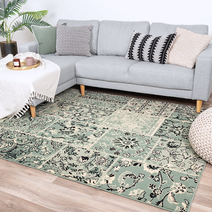 Vintage vloerkleed - Wonder Patchwork Groen/Zwart
