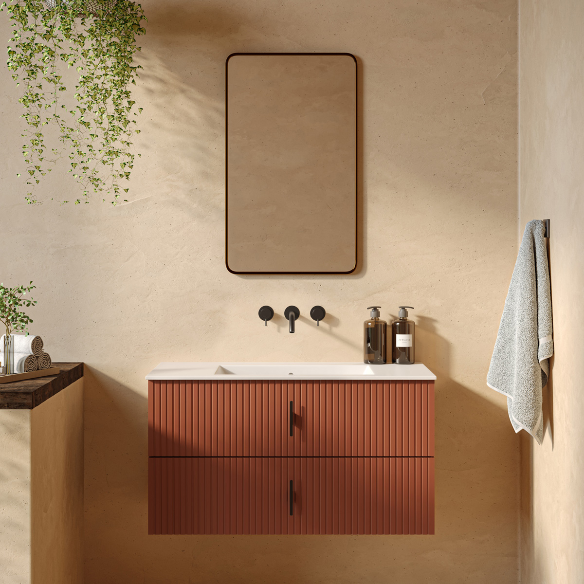 Muebles Raya onderkast ribbelfront 100cm met 2 softclose lades terracotta
